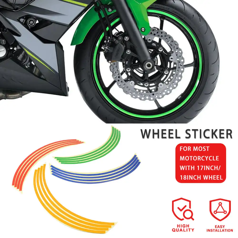 

Hot Sale 16 Pcs Strips Wheel Stickers And Decals 14" 17" 18" Reflective Rim Tape Motorcycle Car Tape Car Styling Accessorie