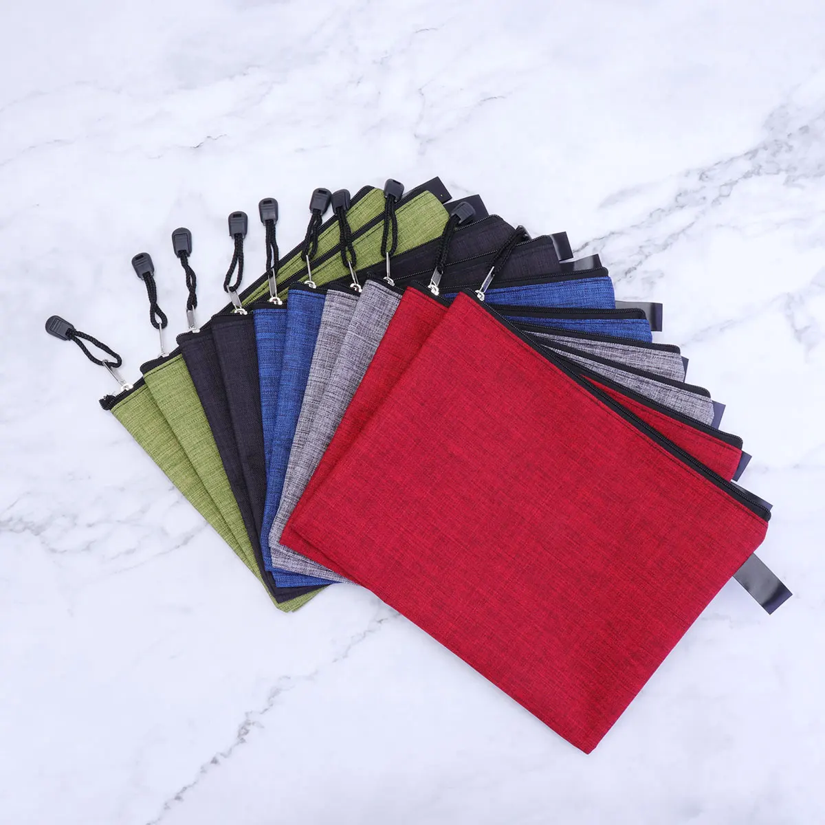 10Pcs Oxford Cloth File Zipper Bag Waterproof Office File Pouch Portable Storage Stationery Colorful Random A6
