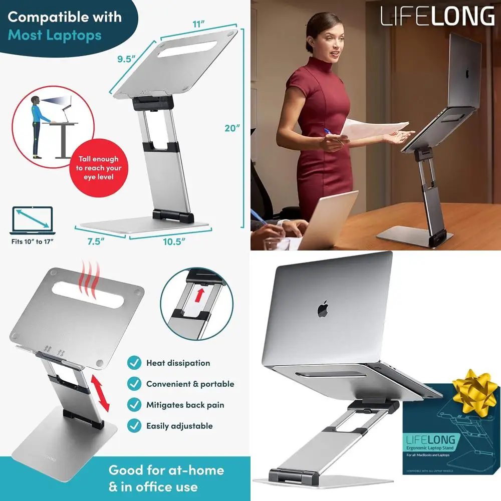 

Laptop Stand for Desk, Ergonomic Sit to Stand Laptop Holder Convertor, Adjustable Height from 2.1" to 13.8", Supports up to 22lb