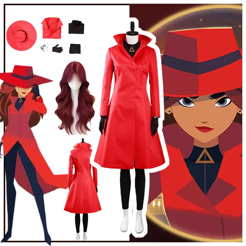 Disfraces de Cosplay, traje de Carmen, película de Anime, peluca para niñas, abrigo rojo, guantes, ropa de San Die, fiesta, actuación diaria, Navidad y Halloween