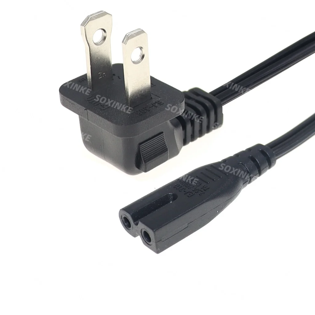 18AWG US Nema 1-15P Polarized Plug 90 Degree to IEC320 C7 D Type Power Cable for TV Monitor Printer 1.8m/6ft