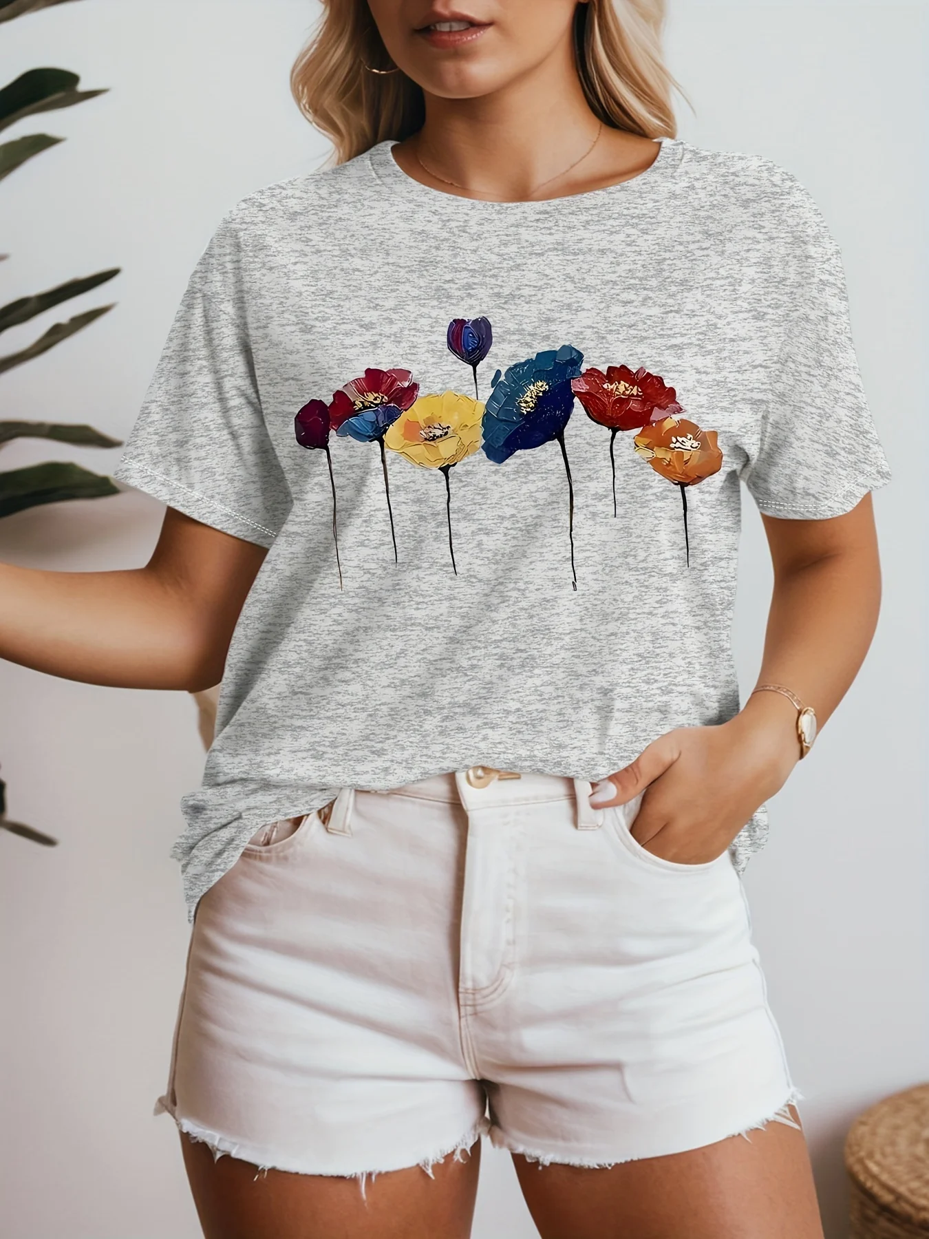 

Женская футболка большого размера с коротким рукавом с цветочным принтом, свободная повседневная, мягкая, удобная и дышащая, для занятий спортом на открытом воздухе