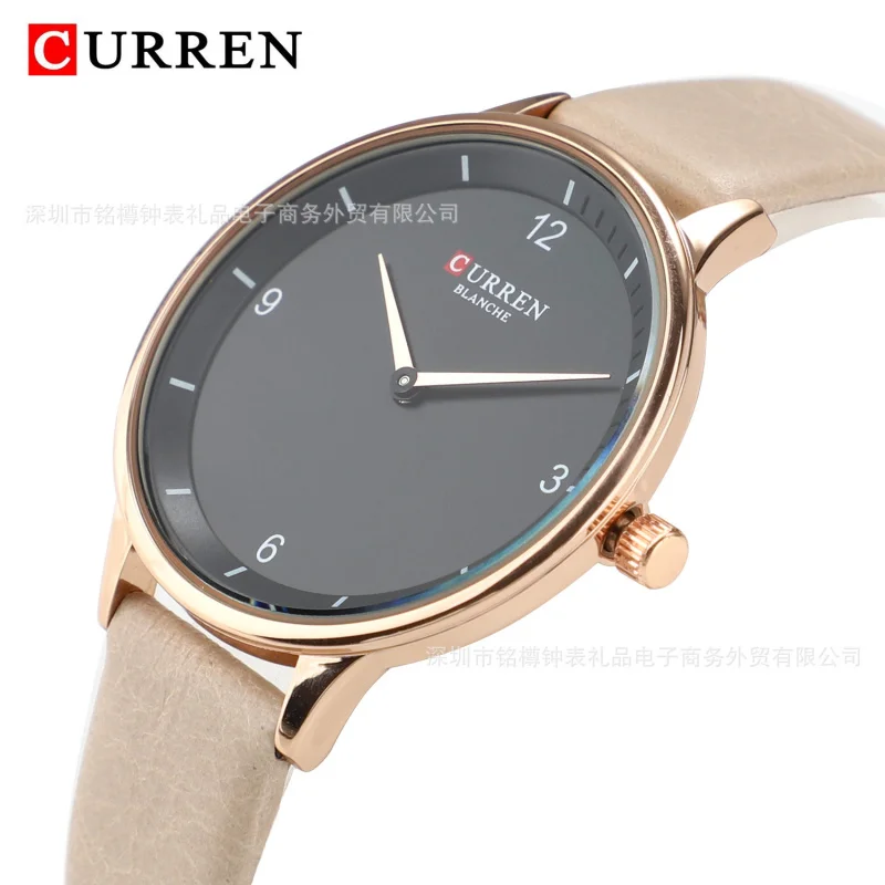 ساعة Curren 9039 بحزام جلدي للنساء، ساعة كوارتز مقاومة للماء، ساعة يد نسائية كاجوال عصرية