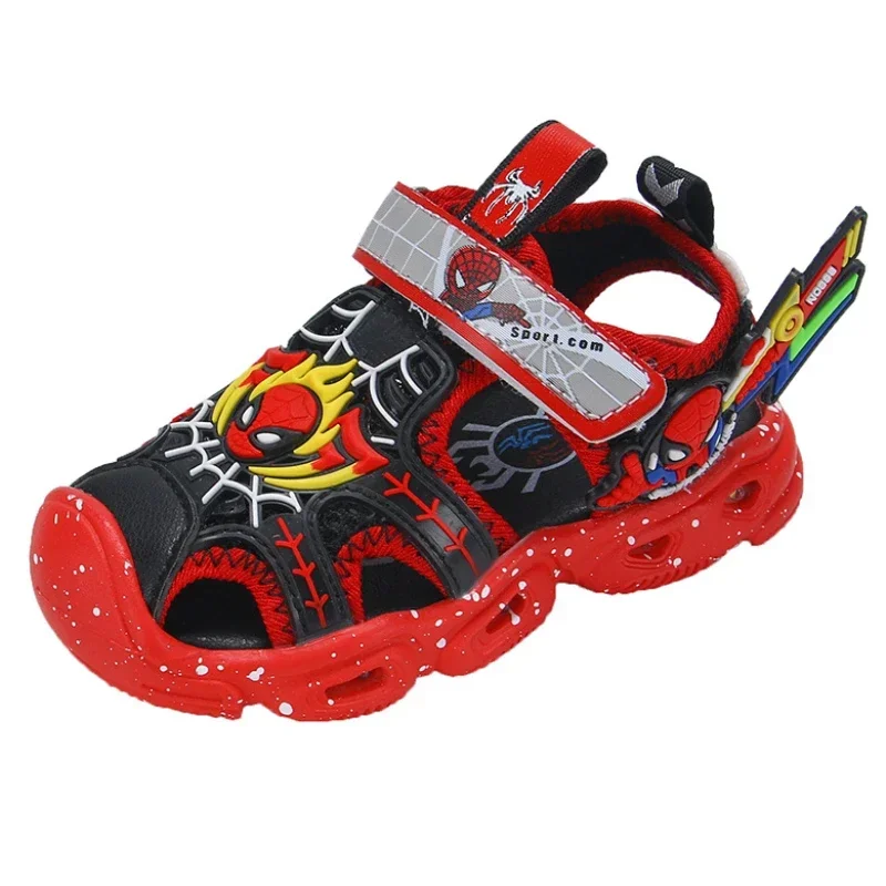 Disney LED Sport Sandals Summer Cartoon Spiderman Sandals for Boys Casual Beach Shoe Soft Sole Kids Shoes