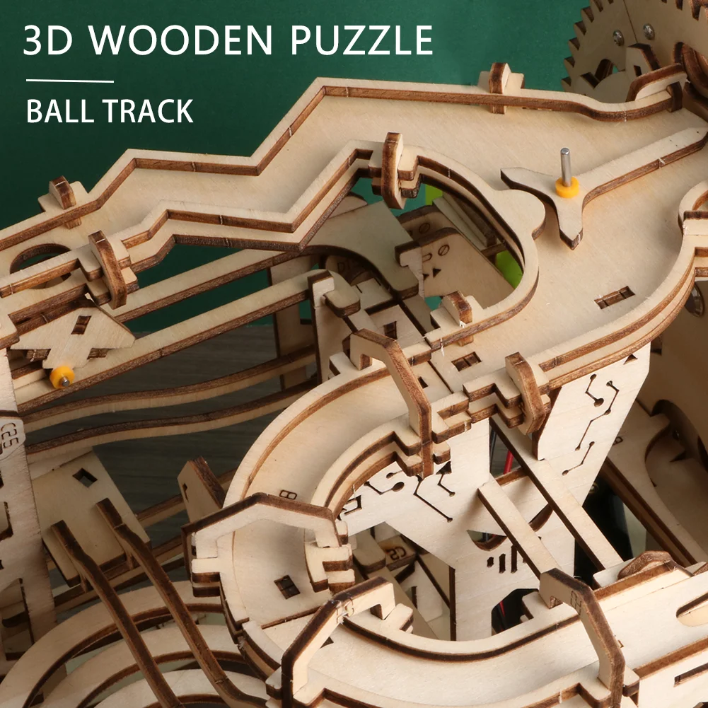 3D Track Ball Series Wooden Puzzle Handmade DIY Electric Track Ball Wooden Puzzle Family Interactive Puzzle Game