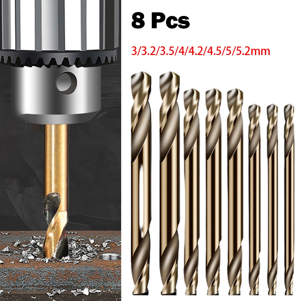 8pcs Double Head Drill Bits Set Straight Shank Drill For Wood Metal Hole Cutting Stainless Steel Drilling Tools For Hand Drill