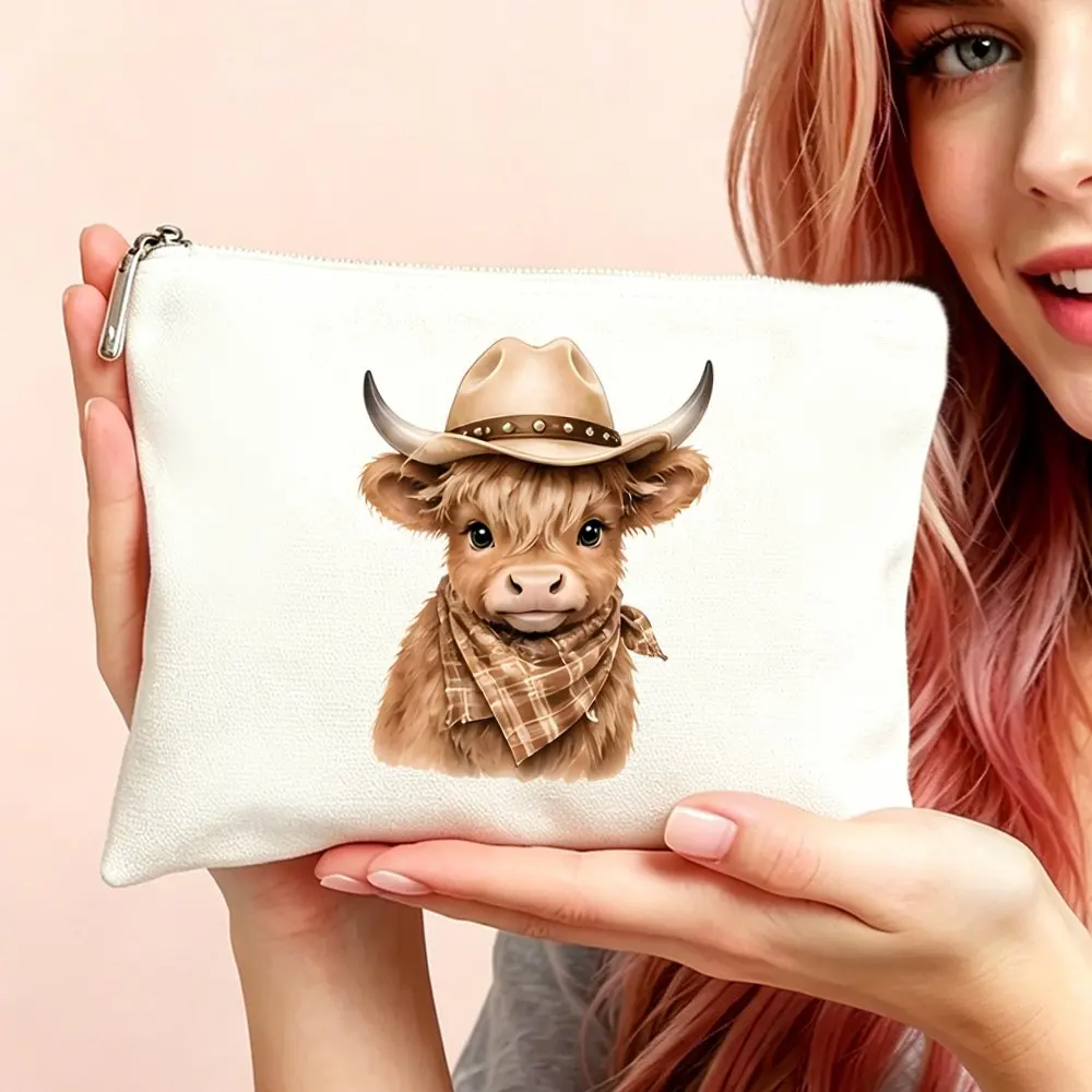 Makeup Cosmetic Bag And Toiletry Pouch  Gift Bag for Women Cowboy Highland Cow Cosmetic Bag for Mom Daughters Friends