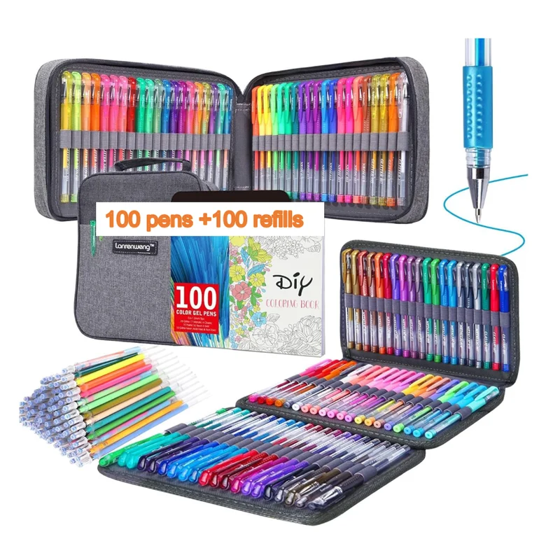 200 Pack Gel Pen For Adults Coloring Books, Fine Tip Gel Pen 100 Artist Pens Include 100 Colored Pens, 100 Refills, for Drawing Journaling Craft Art Supplies