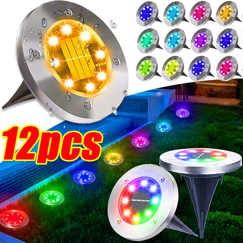 

12PCS Colorful Light Solar Ground Light LED Outdoor Garden Solar Ground Light Landscape Pathway Lighting For Patio Access Lawn