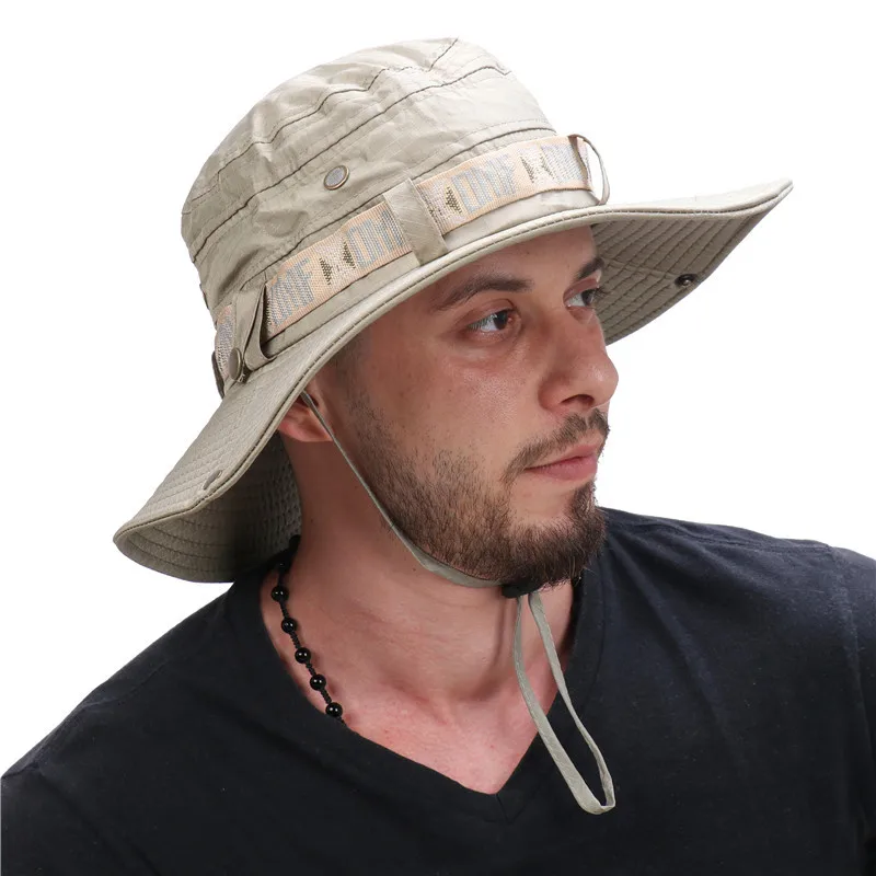 Summer Men Bucket Hat Outdoor UV Protection Wide Brim Safari Hunting Hiking Hat Mesh Fisherman Hat Beach Sunscreen Cap