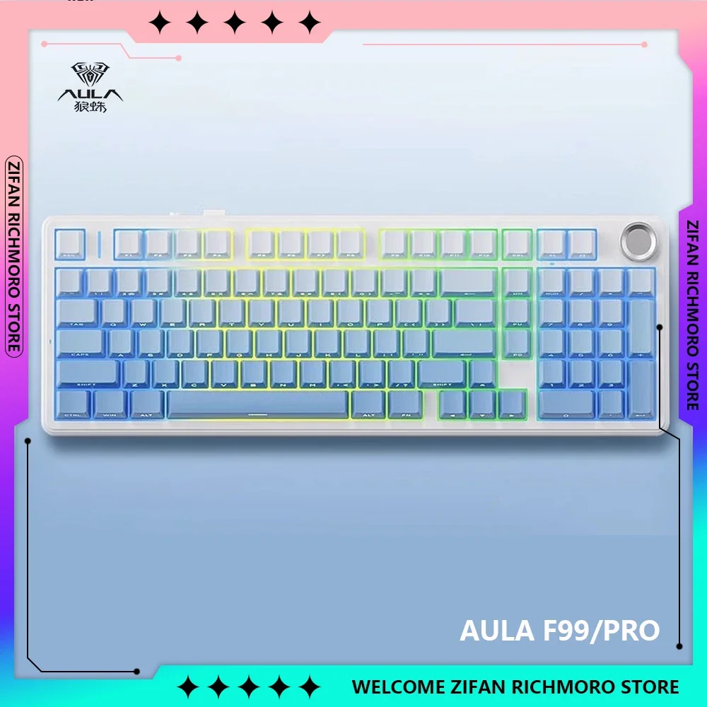 Aula F99/Pro  3-Mode Wireless/Wired Mechanical Keyboard RGB Bluetooth 5.0/2.4g 98 Keys Hot Swappable Customized  Gaming Keyboard