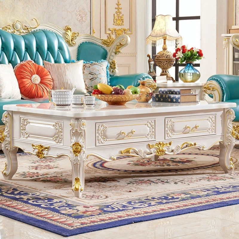 

European coffee table TV cabinet combination marble living room furniture set size apartment solid wood modern simple tea table