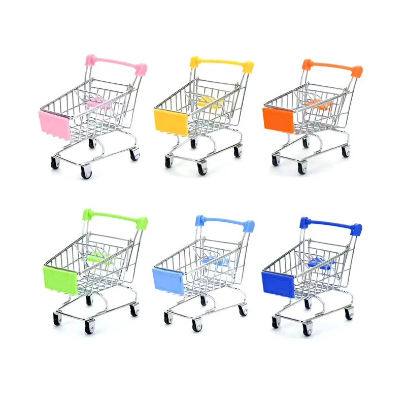 Мини-корзина для покупок, имитация из нержавеющей стали, тележка для супермаркета, декоративная игрушка, маленькая настольная модель