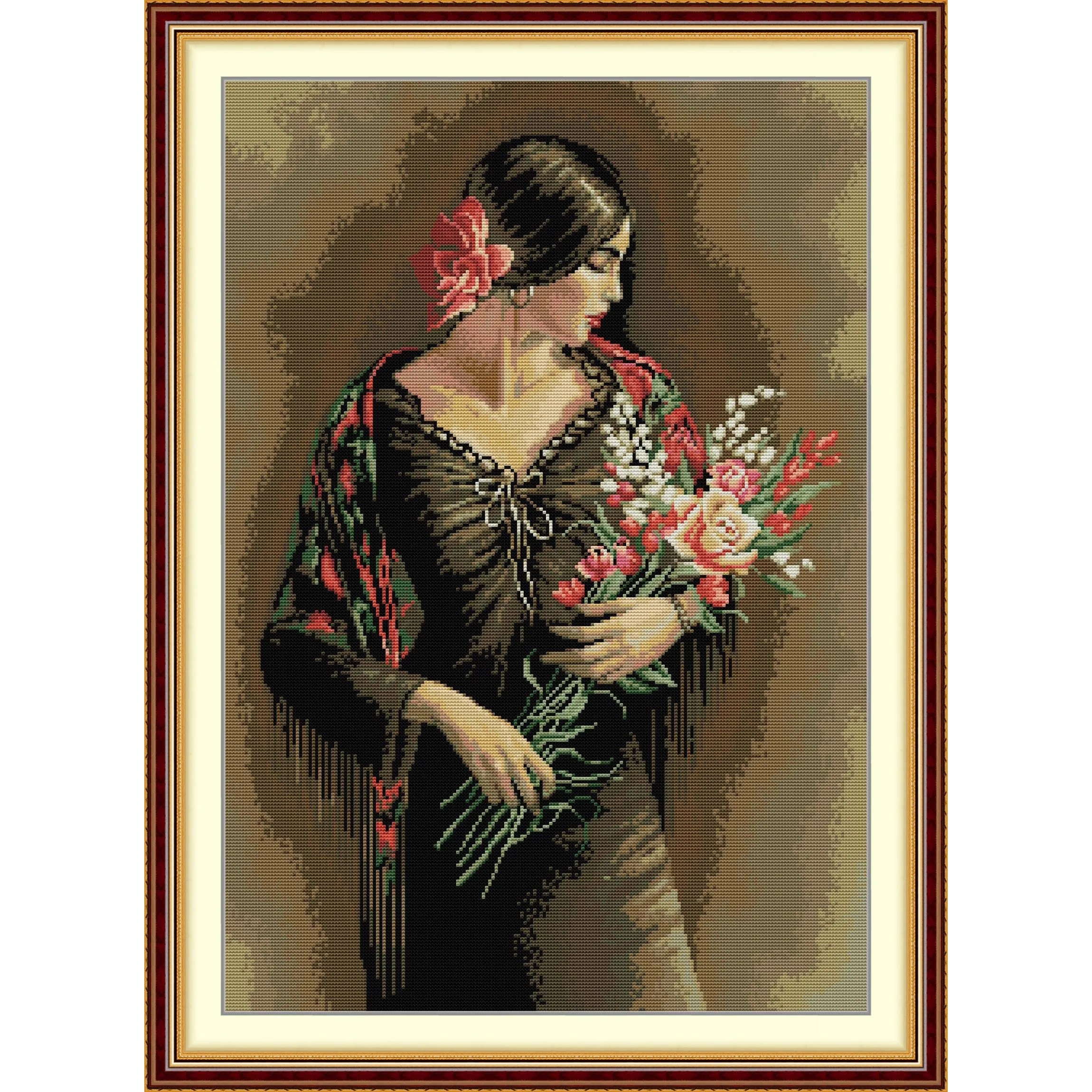 

Радость воскресенье, легкий швейный узор для начинающих, набор для вышивки из штампованной ткани — красивая женщина, которая нюхает, цветы 2