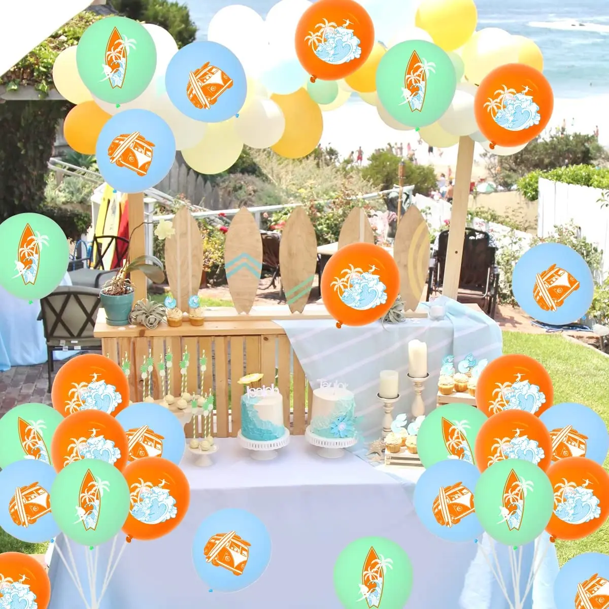 Sursurprise-빈티지 서핑 풍선 키트, 여름 서핑, 생일 파티 장식, 해변 수영장, 생일 장식 용품, 45PC