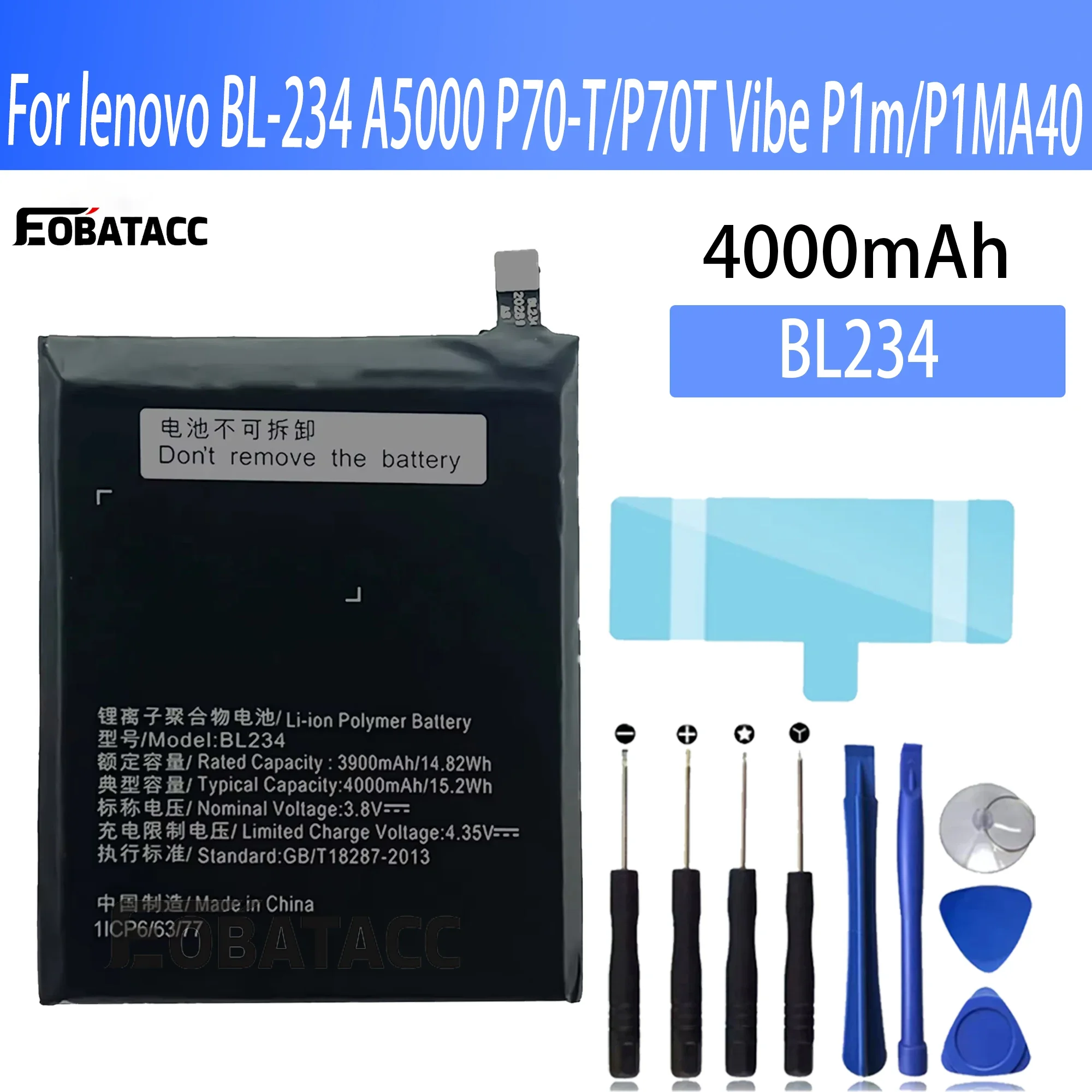 

100% New Original Battery BL234 For lenovo BL-234 A5000P70-T/P70T Vibe P1m/P1MA40 Battery + Free Tools