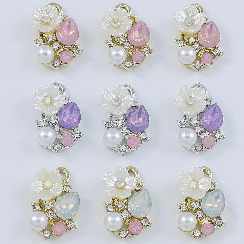 Duarte 10 Stück/Lot niedliche Kristall-Metall-Anhänger mit Baumblättern und Blumen für die Herstellung von Ohrringen, Halsketten, DIY-Handwerk, Schmuckzubehör – Detail 6
