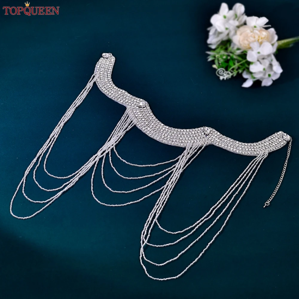 TOPQUEEN Multi-Strand Tassel Shoulder Chain, Women's Shoulder Decoration Chest Chain for Festivals and Dresses SG69