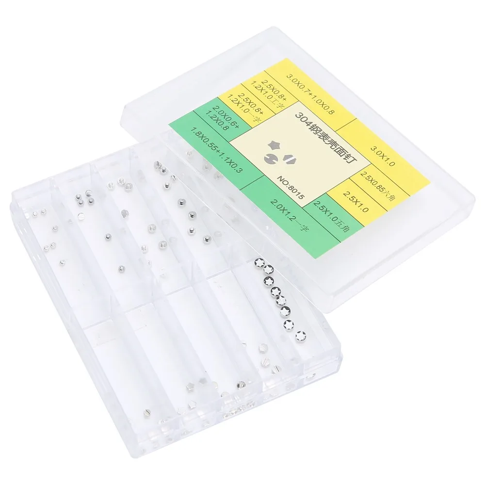 Silver Watch Case Studs 304 Stainless Steel Multiple Sizes Multi-type Watch Surface Pins Boxed Watch Case Fastener Kit