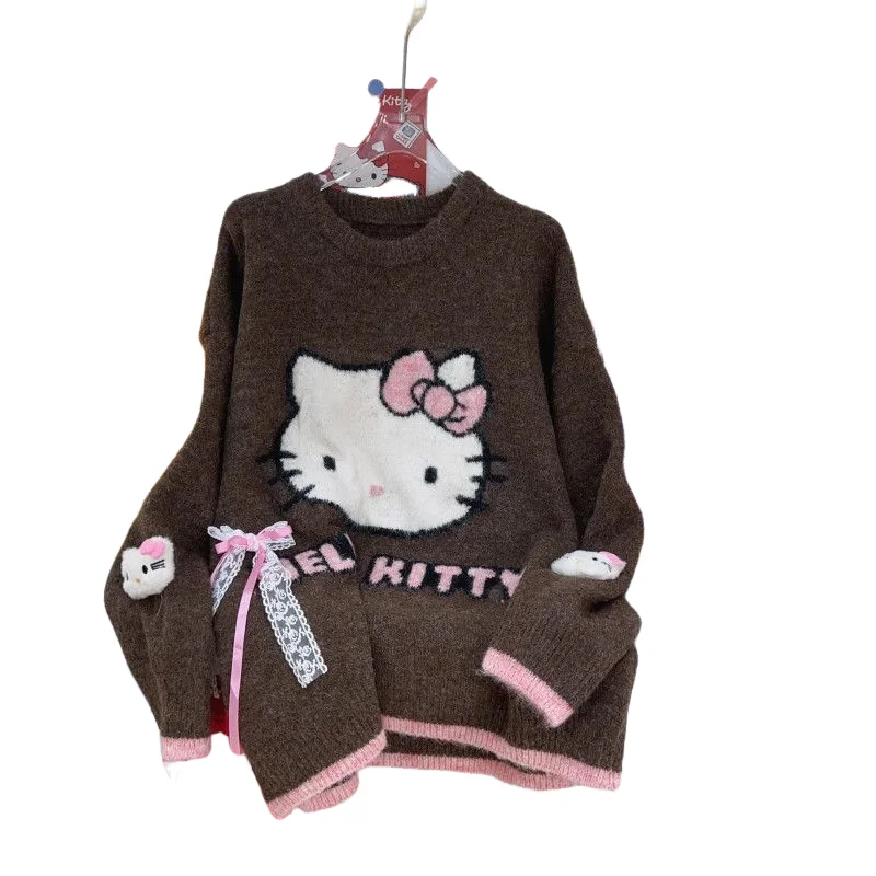 

Свитер Sanrio Hello Kitty: милый, креативный, мультяшный пуловер, новый стиль, модная вязка, большой размер, в стиле преппи, хит продаж