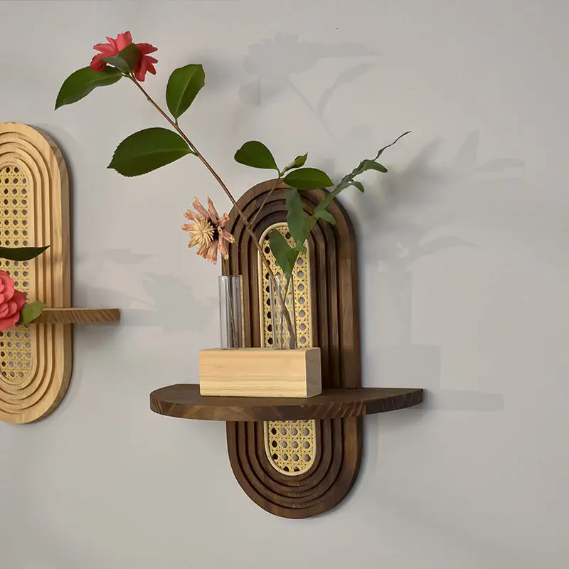 

Hanging Nordic Style Wall Shelf Japanese Indonesian Rattan Wall Hanging Solid Wood Flower Rack Homestake Wall Decoration