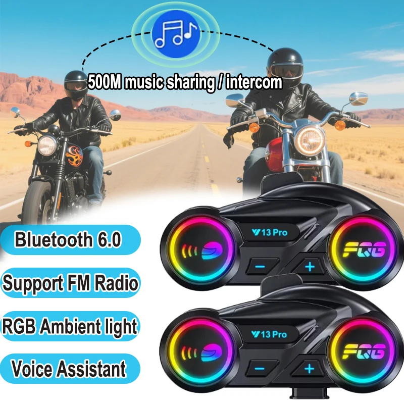 

Kebidumei Motorcycle Intercom Helmet Bluetooth Headset Handsfree Communicator to 2 Riders Music Sharing Interphone with FM Radio