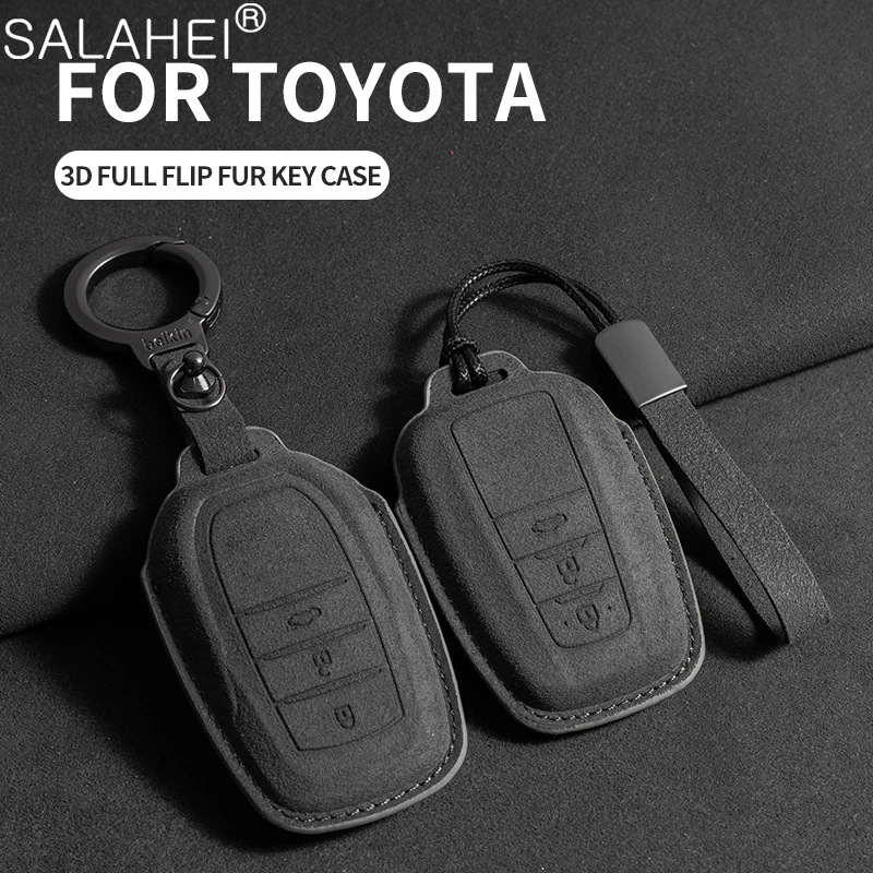 Suede Car Key Case Cover Shell Holder For Toyota Prius Camry Corolla CHR RAV4 Land Cruiser Prado Hilux Fortuner Crown Accessory