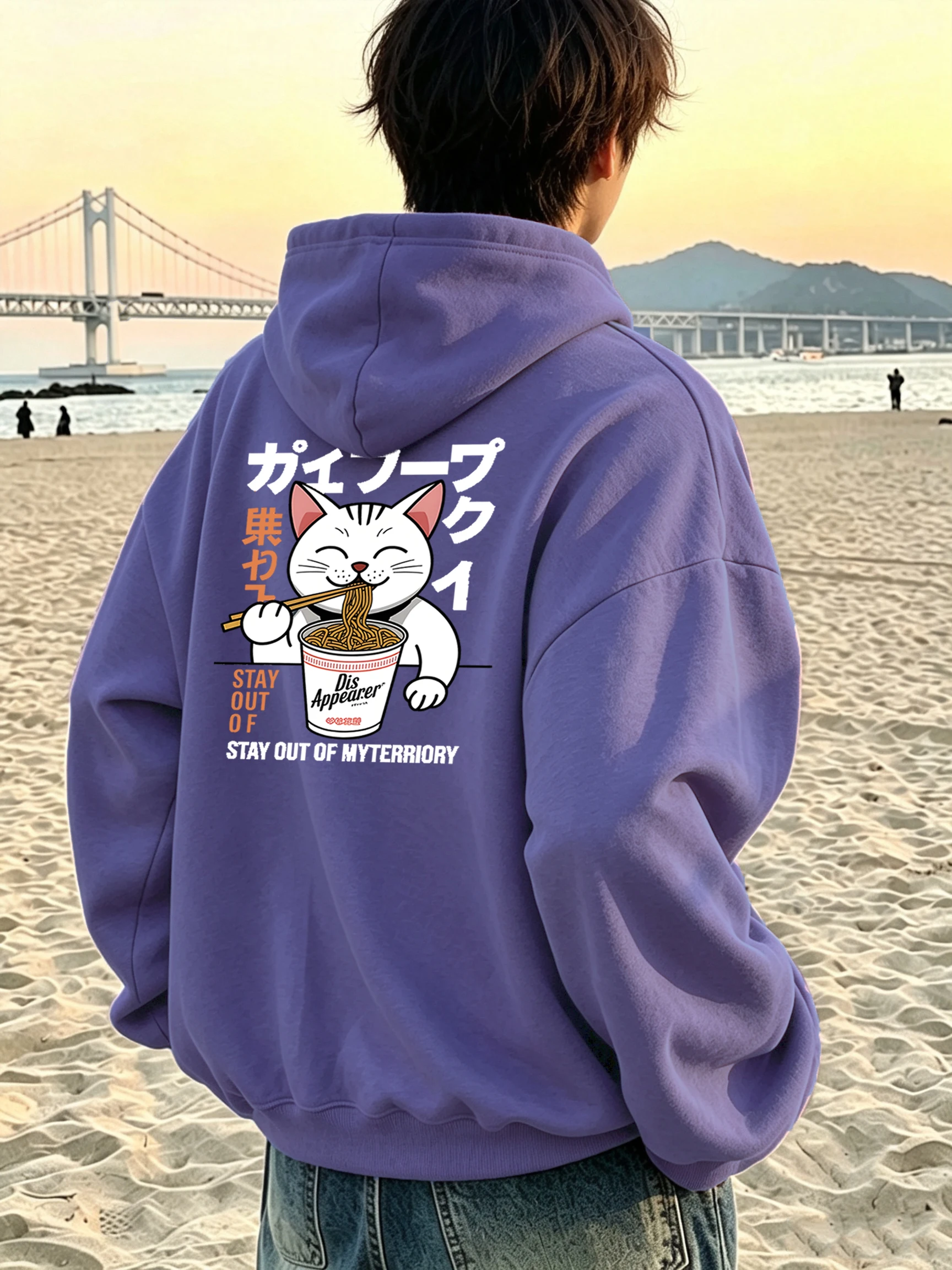 Cat Who Likes To Eat Cup Noodles Prints Men Hoody Casual Fleece Pullovers Pocket Loose Sportswears Comfortable Street Sweatshirt