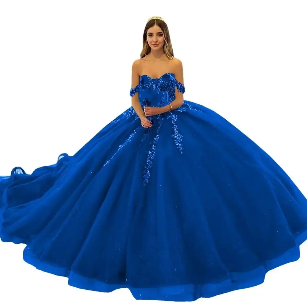 Off Shoulder Quinceanera Dresses Ball Gown 3D Floral Sweet 16 Dresses Luxury Tulle Prom Dresses Long Vestidos De Baile Ball Gown