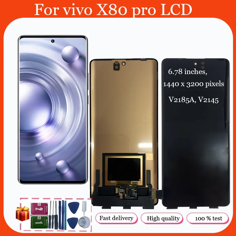 

6.78" Super AMOLED For vivo X80 Pro LCD Display and Digitizer Panel Assembly For V2185A V2145 Touch Screen Replacement