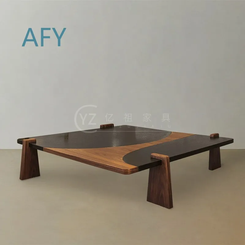 Scandinavian Solid Wood Coffee Table for Mid Century Modern Living Room Lobby Lounge Square Minimalist Artistic Guesthouse