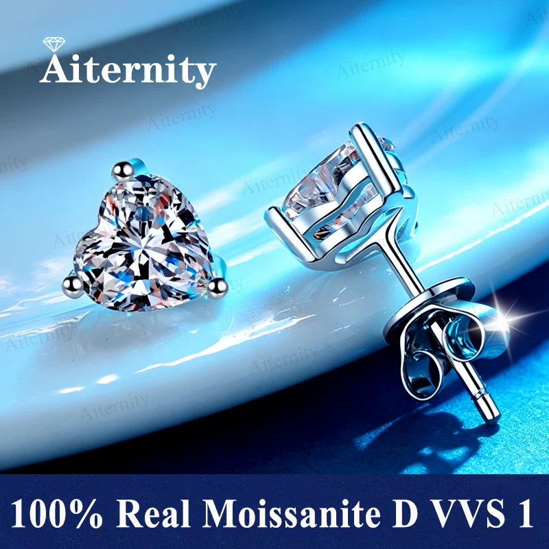 0.5-2 Carat Certified Heart Cut Moissanite Earrings D Color VVS1 925 Silver Women's Party Jewelry Gift