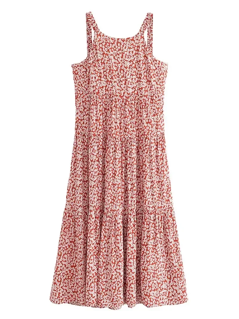 Vintage Chic Women Floral Print Sleeveless Backless Beach Bohemian Dresses Ladies Rayon Cotton Boho Maxi Dress Robe