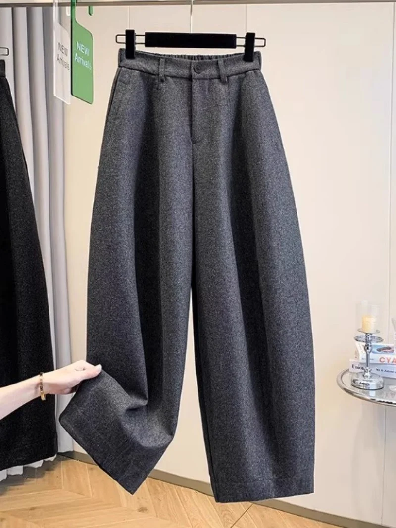 Wollhose für Damen, Winter, 2022, Herbst, Frühling, große Größe, neuer Artikel, graue Hose mit geradem Bein, W1302