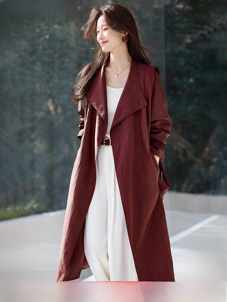 

Elegant Long Coat Windbreaker New Year's Robe Design High Intelligence Loose Fit Coat Nylon Fabric Single Button Closure Pure...