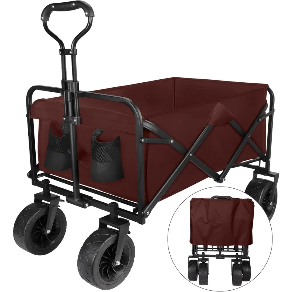 

330lbs collapsible folding wagon cart,150l capacity outdoor utility wagons carts foldable with all terrain wide wheels & brakes