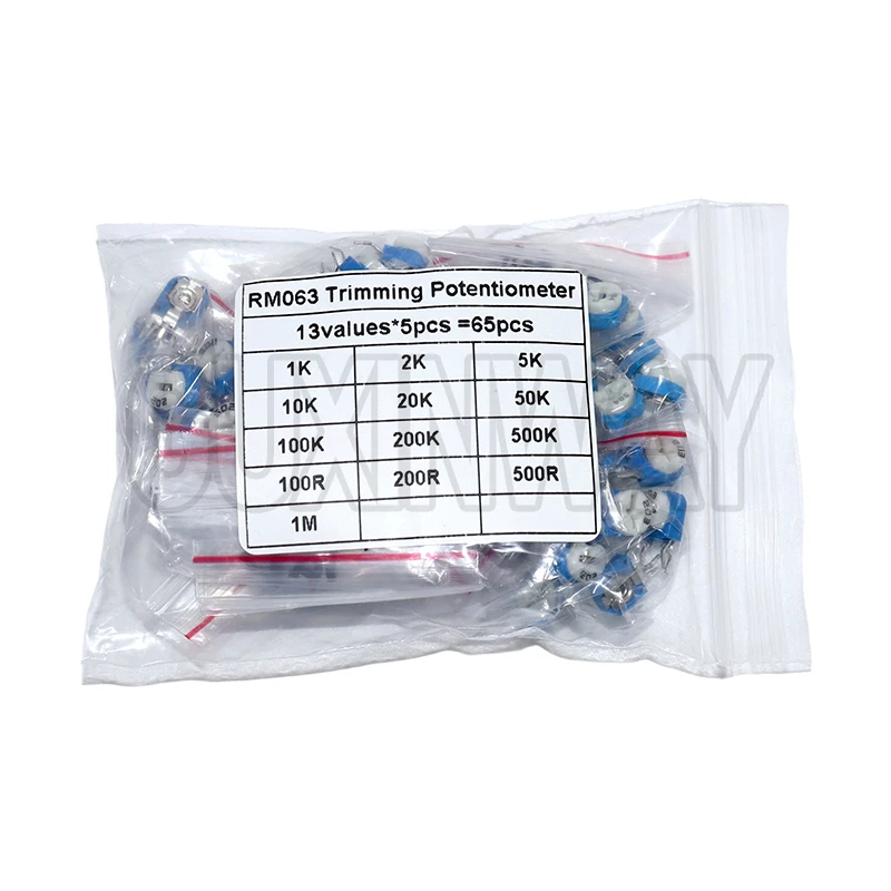 65PCS Trimmer Potentiometer RM063 Adjustable Resistance 100R~1M Potentiometers 1K 5K 10K 20K 50K 100K 500K 1M Variable Resistors