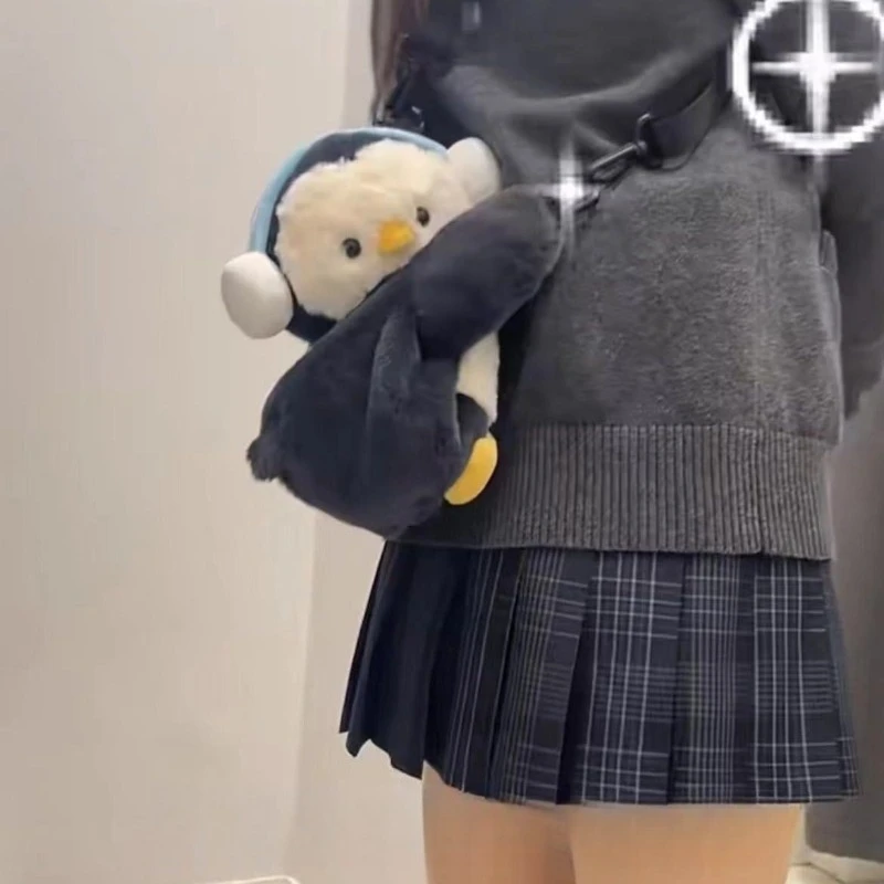 حقيبة ظهر لطيفة على شكل بطريق وأغنام من القطيفة - حقيبة أنيقة ذات الاستخدام المزدوج من القطيفة لعبة كروس وحقيبة ظهر ناعمة رائعة للاستخدام اليومي