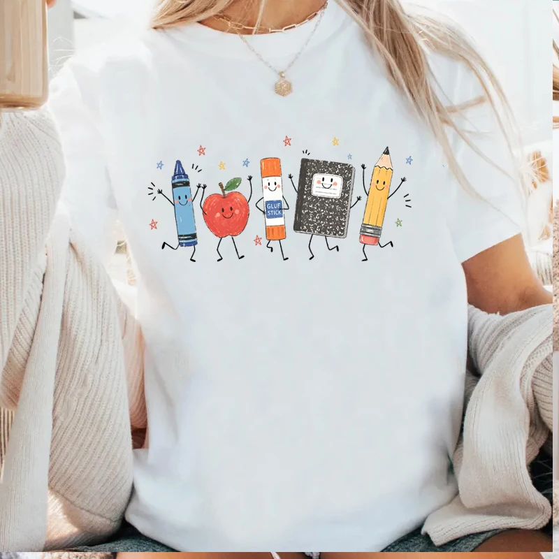 Funny Teacher Life Casual Short Sleeve Crew Neck Women Tee Super Value Welfare Price Breathable Harajuku Daily Pattern Print Tee