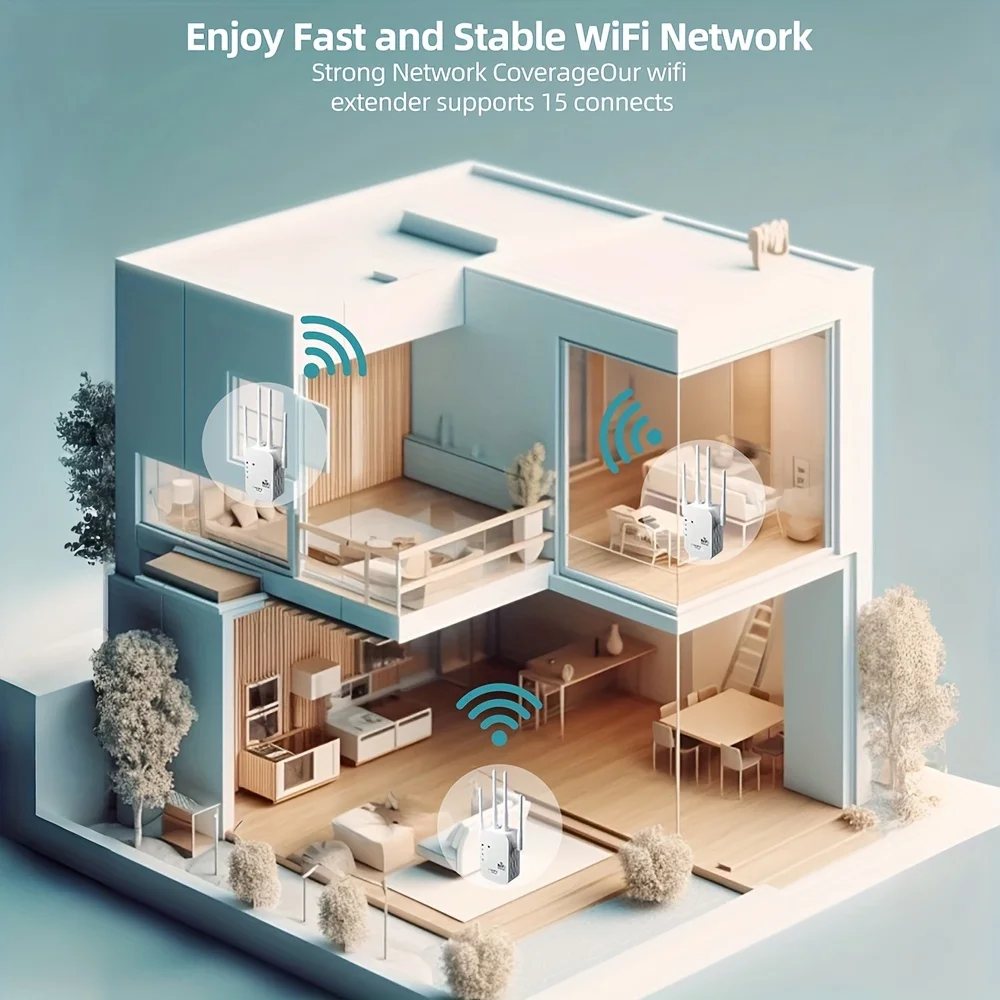 Dual-Band WiFi Extender - 2.4GHz High-Speed Wireless Signal Booster, High Penetration, Strong Signal, WPS Security Mode
