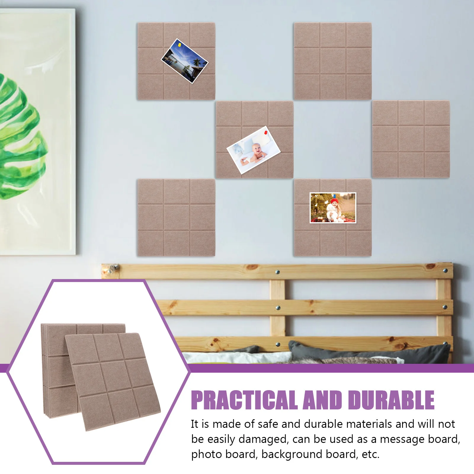 6Pcs Decorative Felt Bulletin Board Tiles Removable Wall Pin Board for Notes Calendar Reminders Office Workspace Organization