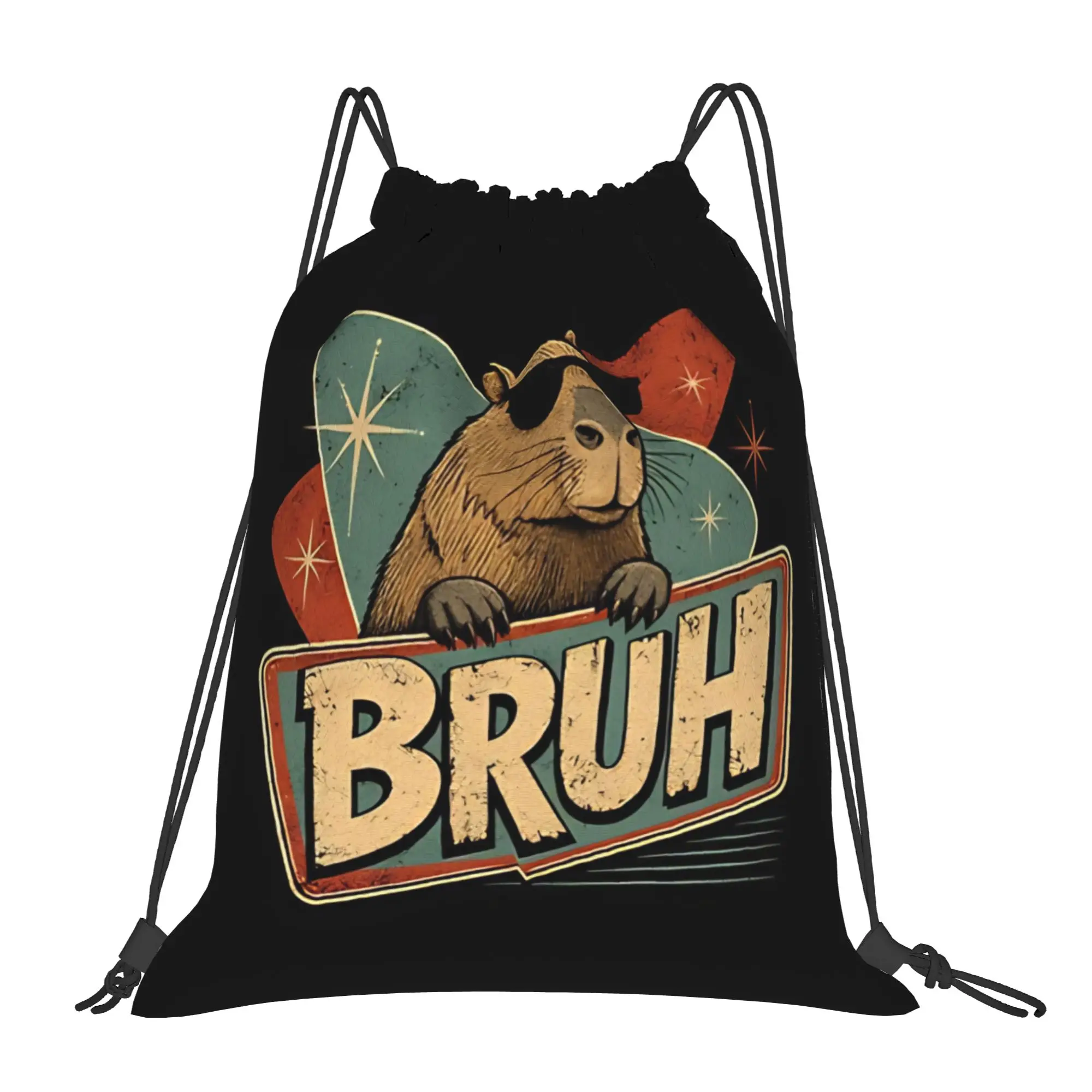 Capybara Bruh Capybara Cool Animal Meme Portable Hiking Riding Gym Drawstring Storage Sporty Backpacks