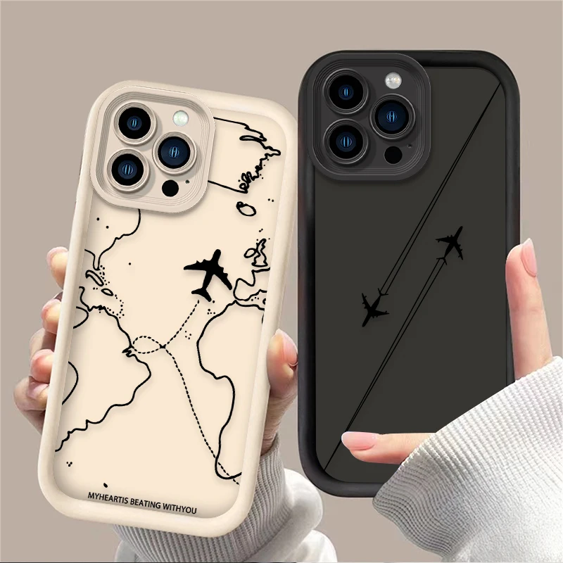 Airplane Route Case For iPhone 16 15 14 13 12 11 Pro Max X XS X S Max XR SE 2020 7 8 Plus iphone16 TPU Silicone Shockproof Cover