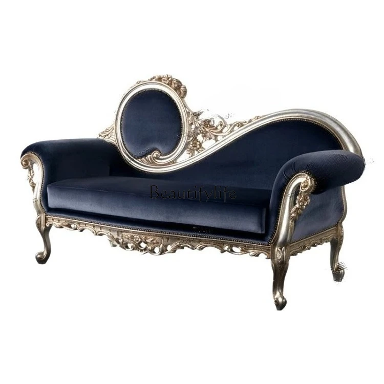 

European solid wood carving flower double sofa, American velvet soft bag chaise longue