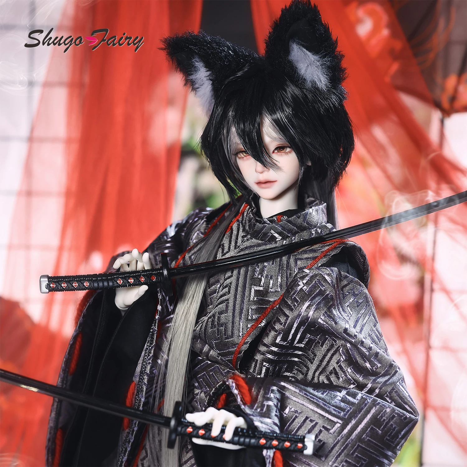 دمية Bjd 1/4 Aoki مجموعة كاملة من ضريح إيناري المجوف للرجال كيمونو ياباني نمط الحصاد رسول قناع المبارز Shugafairy