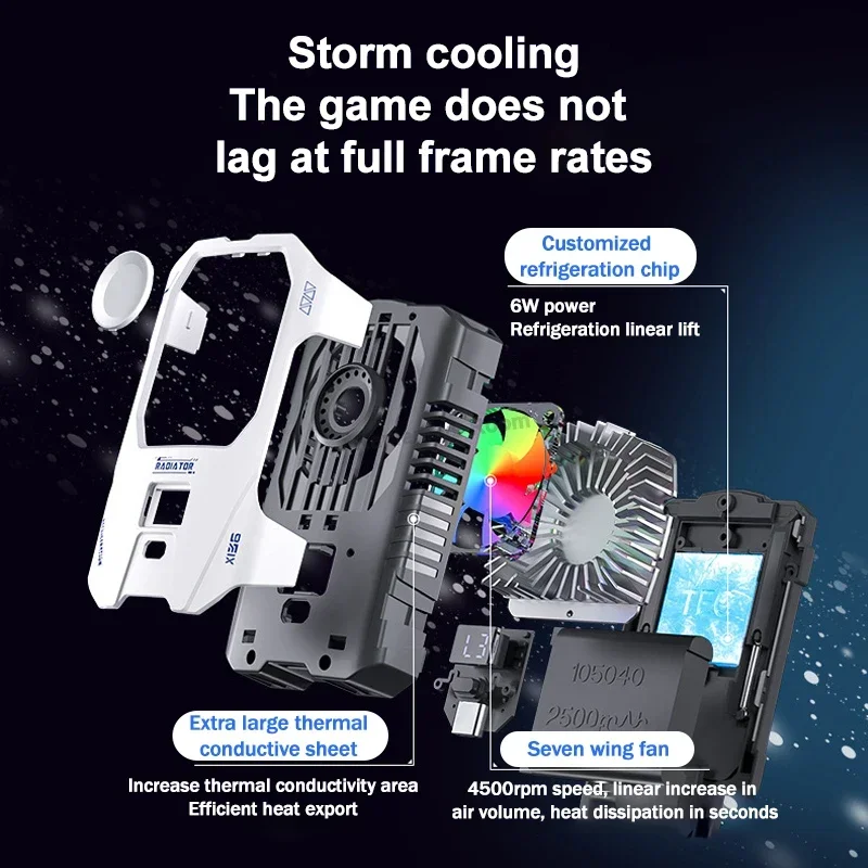 X136 مشبك خلفي للهاتف المحمول PUBG Game Cooler 2500mAH أشباه الموصلات مروحة تبريد المبرد آيفون أندرويد مع شاشة رقمية #2