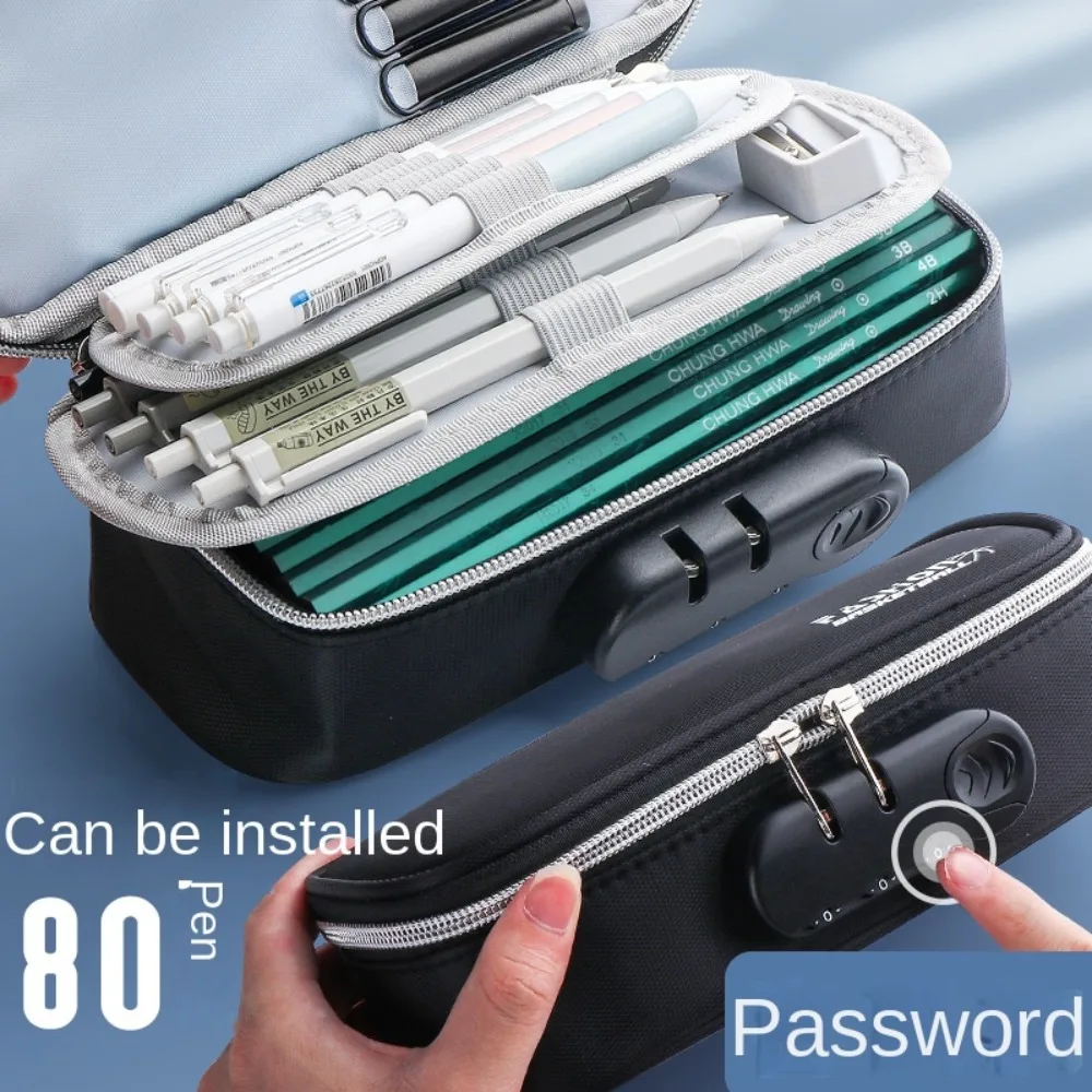 Office Supply Portable Password Lock Pencilcase Large Capacity Solid Color Pencil Box Simple Gift Pen Holder School Stationery