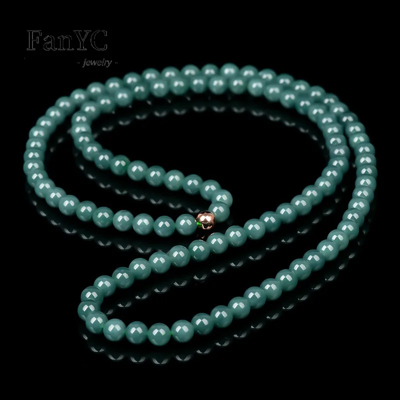 Myanmar A-goods Jadeite Blue Water 7mm Jade Bead Necklace Exquisite Fashion 108 Ice Jade Three Circles Bracelet Ladies Gift