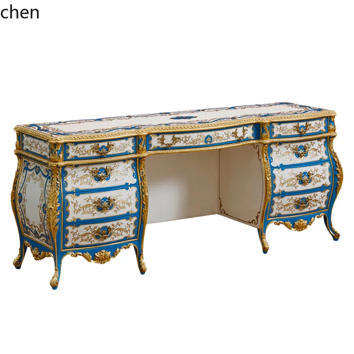 HXL Solid Wood Dressing Table Wood Carving Painted Desktop Dressing Mirror Chest of Drawers Furniture