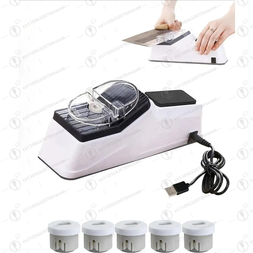 Electric Knife Sharpener Double Sided Quick Sharpening Polishing USB Powered Stable Non-slip BaseWith Replacement Grinding Tools